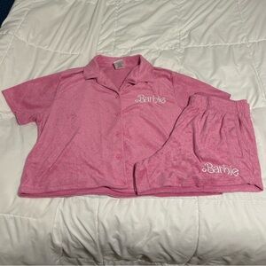 Women’s pink Barbie embroidered pajama set by Matel top xxl bottoms xl